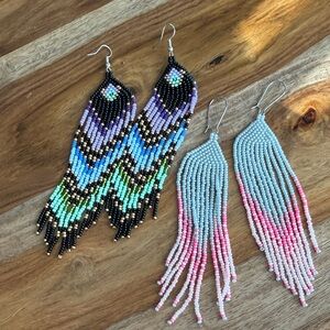 Colorful Beaded Fringe Earrings Set